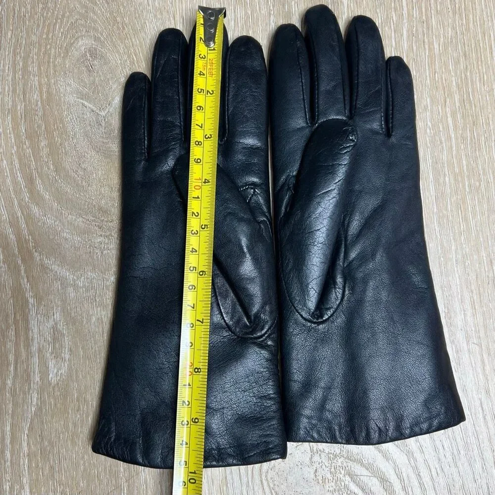 Vintage, Black Genuine Leather Gloves Lux Faux Fur Lined Interior, Women’s Small